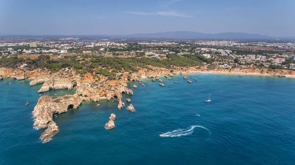 Powietrza Skaliste Plaże Portimao Algarve Portugalia — Zdjęcie stockowe