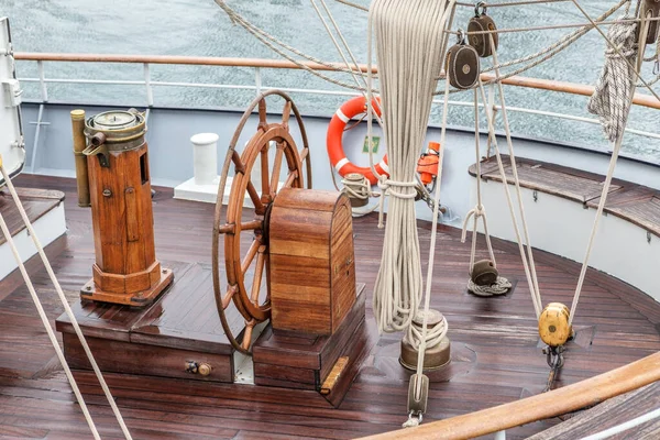 Steering wheel for the captain on an old sailboat. Sines Portugal