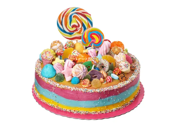 女の子の誕生の日にお菓子で作られたメリーケーキ — ストック写真