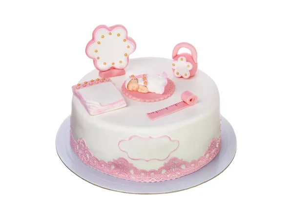 Pastel Decorativo Para Una Niña Recién Nacida Para Bautismo Sobre —  Fotos de Stock