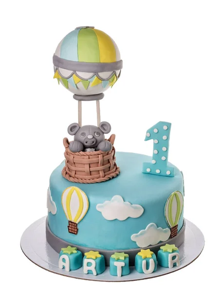 Dekorativ Tårta Till Barnet Födelsedagen För Barnet Närbild — Stockfoto