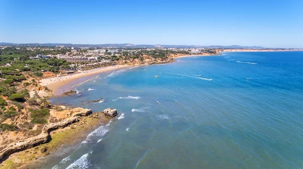 Flygplan Stränderna Byn Olhos Agua Skjuts Från Himlen Drönare Algarve — Stockfoto