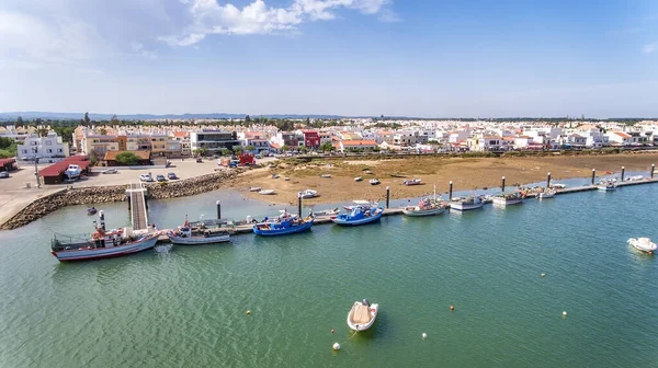 Aérien Pier Bateaux Pêche Dans Village Cabanas Tavira Portugal — Photo