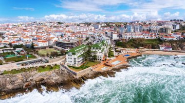 Aerial. Aerial view of the town of Ericeira coasts and streets. Lisbon clipart