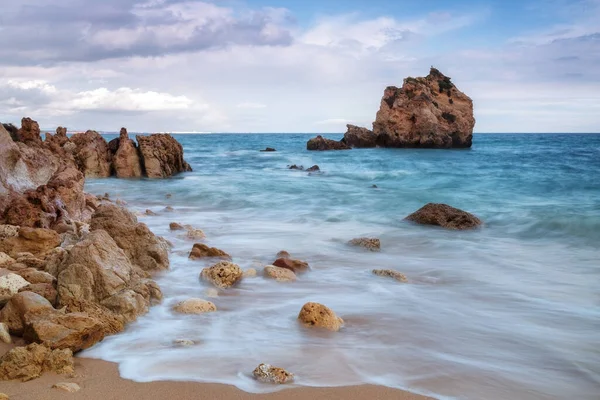 Ett Härligt Landskap Stenig Strand Arrifes Albufeira Portugal — Stockfoto