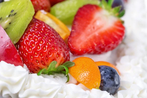Fruit Cream Cake Strawberries Birthday Girl — Stock Photo, Image