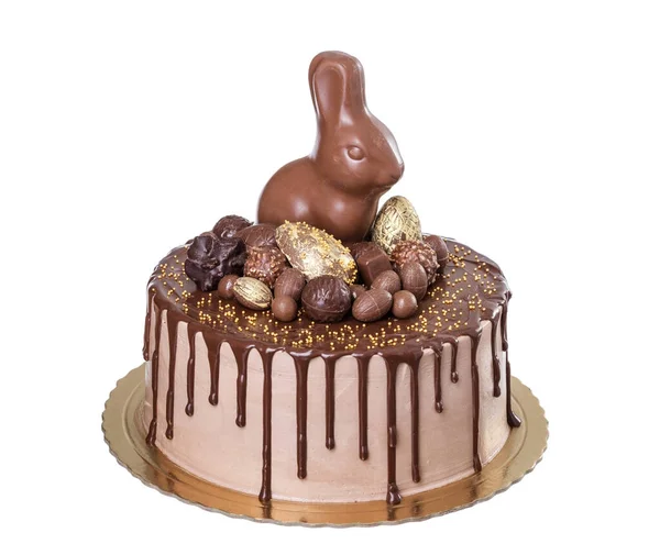 Čokoládový Dort Velikonoce Sladkostmi Králíkem — Stock fotografie
