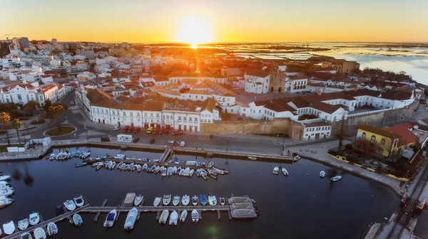 Aerial Delightful Sunrise Old Town Faro Portugal — Stock Photo, Image
