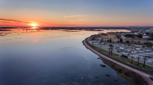 Letecký Krásný Východ Slunce Nad Starým Městem Faro Portugal — Stock fotografie