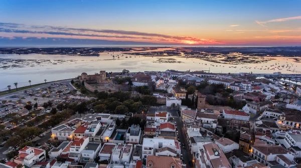 Aerial Delightful Sunrise Old Town Faro Portugal — Stock Photo, Image