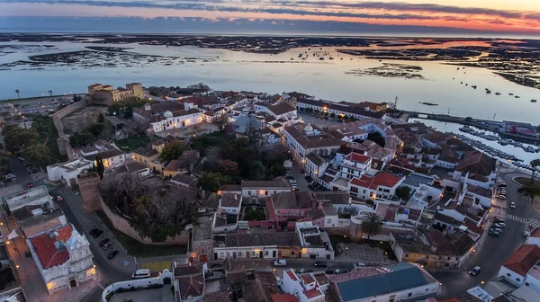Aerial Delightful Sunrise Old Town Faro Portugal — Stock Photo, Image