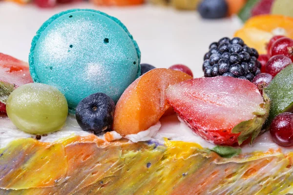 Detalhes Bolo Frutas Com Marshmallow Para Aniversário — Fotografia de Stock