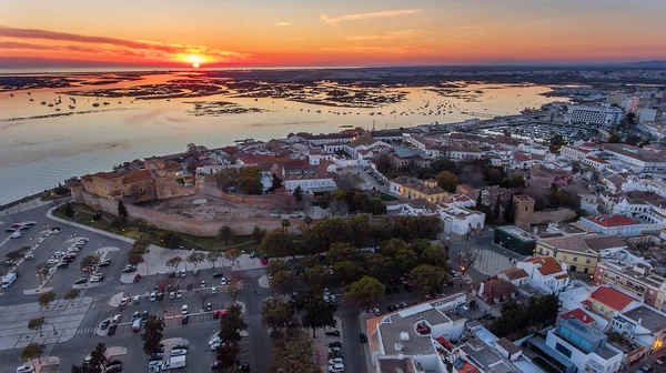 Aerial Sunset Old Town Faro View Air Portugal — Stock Photo, Image