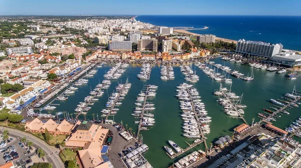 Flygfoto Över Bukten Marinan Med Lyxbåtar Vilamoura Algarve — Stockfoto
