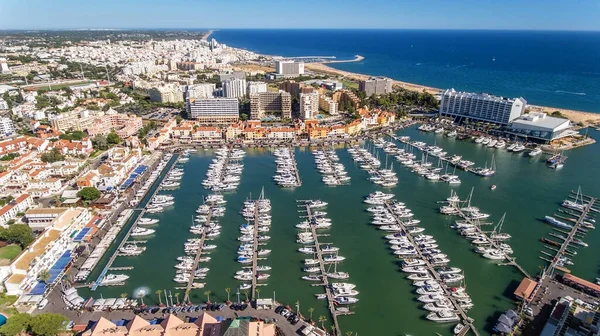Flygfoto Över Bukten Marinan Med Lyxbåtar Vilamoura Algarve — Stockfoto
