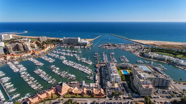 Letecký Pohled Záliv Přístavu Luxusními Jachtami Vilamoura Algarve — Stock fotografie