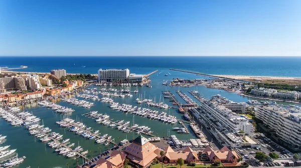 Vilamoura Algarve Lüks Yatlarla Marina Koyunun Havadan Görüntüsü — Stok fotoğraf