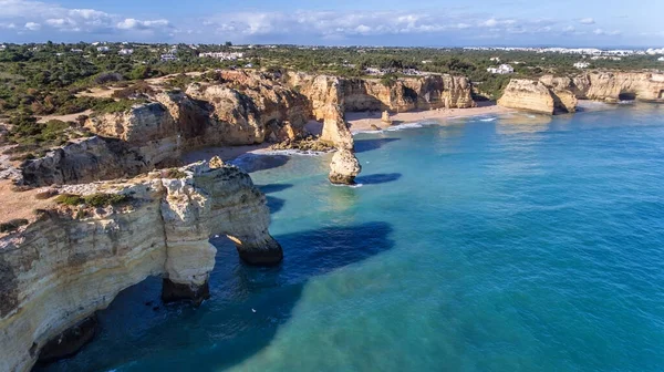 Letecký Krásné Portugalské Pláže Marinha Albufeira Pohled Oblohy — Stock fotografie