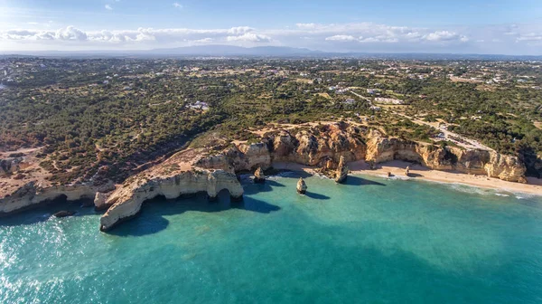 Letecký Krásné Portugalské Pláže Marinha Albufeira Pohled Oblohy — Stock fotografie