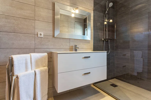 Salle Bain Moderne Avec Douche Lavabo Pour Hygiène — Photo