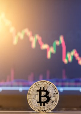 Coin Bitcoin yakın plan ve takası arka planda ayarla.