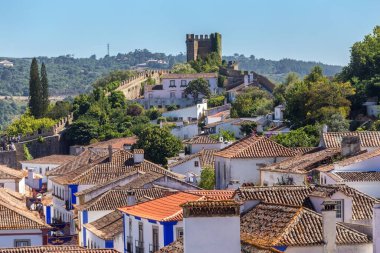 Portekiz 'in Obidos köyünün eski caddeleri ve evleri.