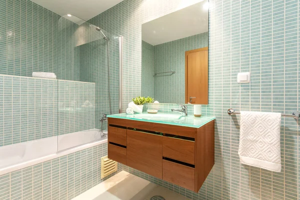 Baño Moderno Con Ducha Lavabo Para Higiene — Foto de Stock