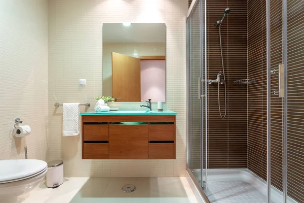 Baño Moderno Con Ducha Lavabo Para Higiene — Foto de Stock