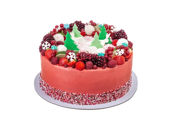 新年美味的水果蛋糕 背景是白色的 — 图库照片