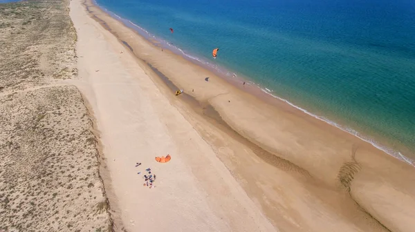 Kitesurfing Amatorskich Sportowców Plażach Cabanas Tavira — Zdjęcie stockowe