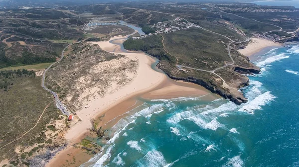 Powietrza Plaża Amoreira Brzegu Alzhezur Wybrzeże Kości Słoniowej — Zdjęcie stockowe