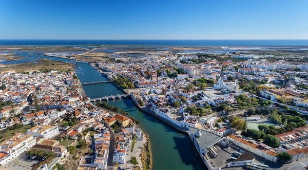 Letecký Řeka Gilao Mosty Městě Tavira — Stock fotografie