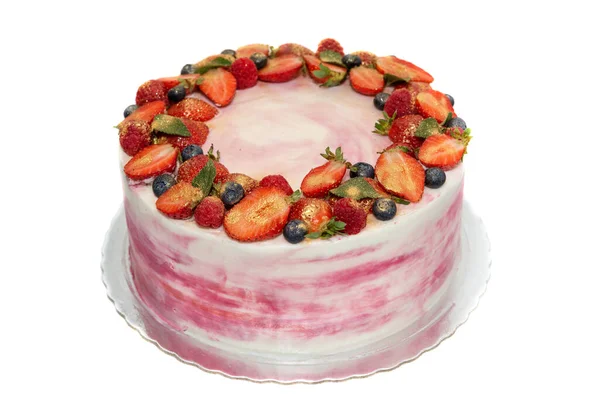 Beautiful Fruit Birthday Cake Close — Stock Photo, Image