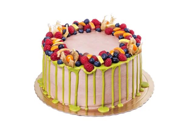 Delicious Birthday Cake Holiday White Background — Stock Photo, Image