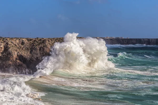 Burza Wiatr Fala Fal Sagres Algarve Portugalia — Zdjęcie stockowe