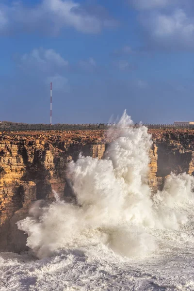 Vento Tempestuoso Onda Das Ondas Sagres Algarve Portugal — Fotografia de Stock