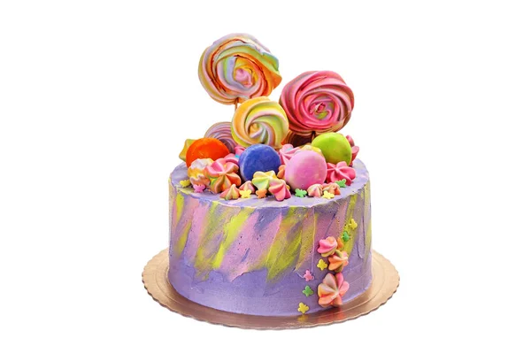 Bunte Leckere Torte Mit Marshmallows Und Bonbons — Stockfoto
