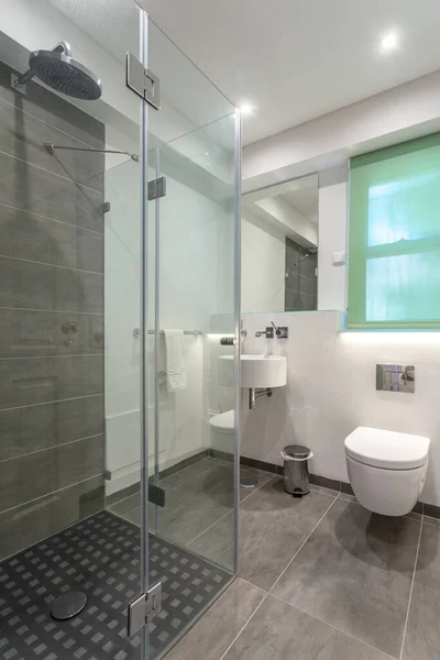 Modernt Badrum Duschrum Med Toalett Och Bekvämligheter — Stockfoto