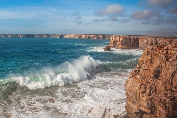 Olbrzymie Fale Podczas Burzy Sagres Costa Vicentina — Zdjęcie stockowe