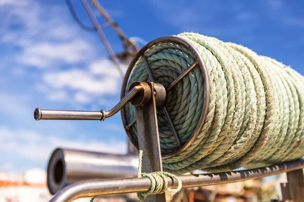 Eine Spule Dicken Seils Auf Einem Fischerboot Alvor Portugal — Stockfoto