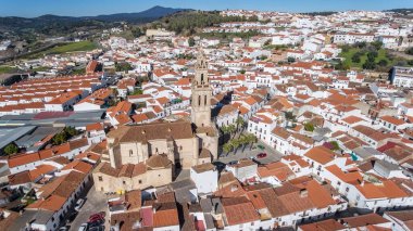 Aerial. Historic Spanish village Jerez de los Caballeros filmed from the sky clipart