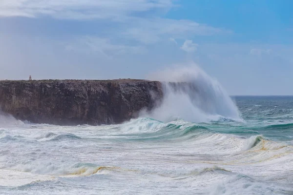 Olbrzymie Fale Podczas Burzy Sagres Costa Vicentina — Zdjęcie stockowe