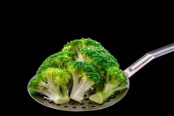 Fresh Broccoli Spoon Scoop Ready Use Vegetarians — Stock Photo, Image