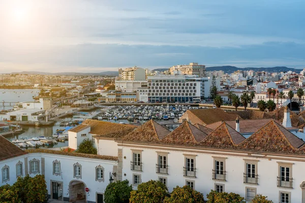 Vista Telhado Antiga Cidade Faro Para Baía Oceânica Ria Formosa — Fotografia de Stock