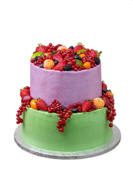 Doğum Günü Tatil Için Iki Katlı Meyveli Pasta — Stok fotoğraf