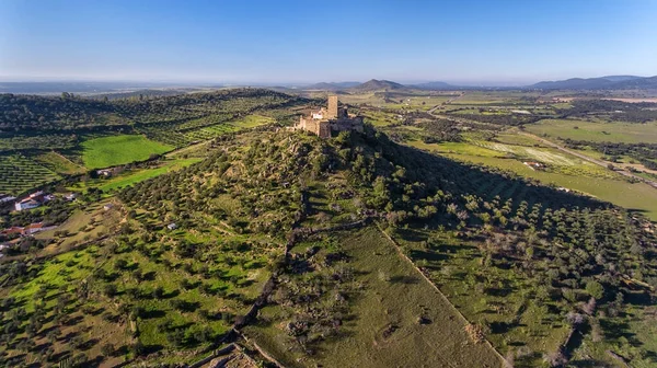 Aéreo Castelo Espanhol Antigo Miraflores Cidade Alconchel Badajoz — Fotografia de Stock