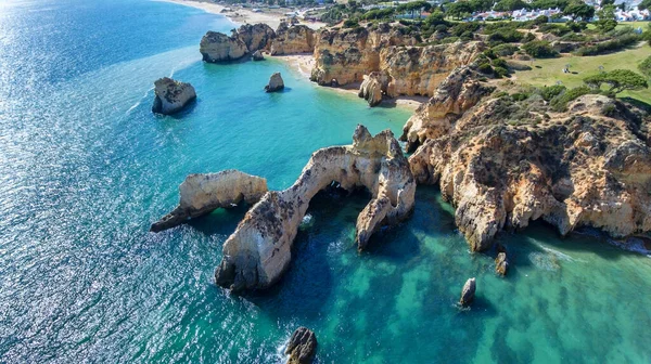 Luchtfoto Uitzicht Portugese Stranden Prainha Tres Irmaos Portimao — Stockfoto