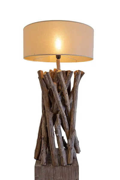 Lâmpada Artesanal Decorativa Sombra Haste Madeira — Fotografia de Stock