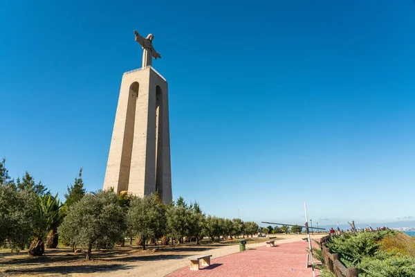 Standbeeld Van Jezus Christus Lissabon Bij Brug Oktober — Stockfoto