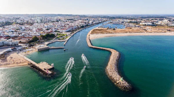 Aéreo Belas Vistas Das Praias Cidade Lagos Céu Portugal — Fotografia de Stock